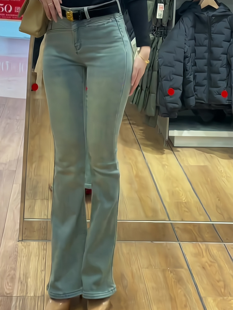 대형 뚱뚱 MM 아메리칸 복고 패션 하이웨이스트 와이드 팬츠 2024 신작 가을 겨울 슬림 슬림 청바지