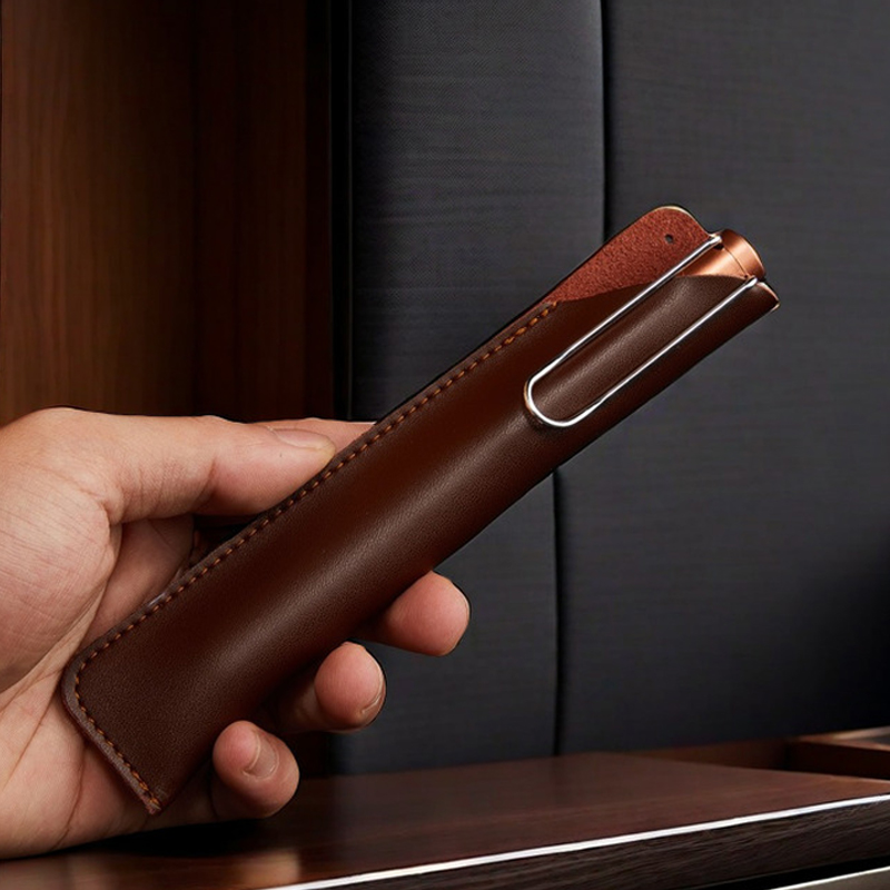 现货牛皮笔套牛皮笔袋个性复古纯手工商务牛皮笔套创意礼品保护套
