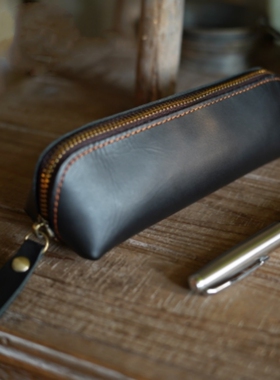 套复古疯马皮手工真皮牛皮笔袋收纳钢笔大容量植鞣皮笔套可定制