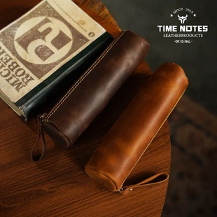 疯马皮笔袋头层牛皮文具袋创意复古文具钢笔收纳袋真皮笔盒可定制