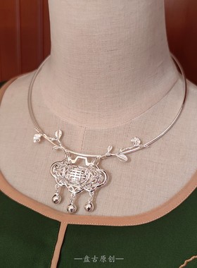 长命锁项圈镀银简约百搭古风项圈