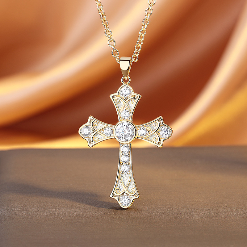 欧美时尚嘻哈重工十字架项链男女小众设计朋克ins风925银饰品吊坠