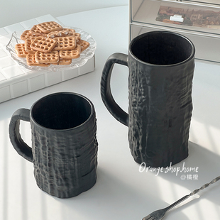 曜黑带把玻璃喝水杯家用高级感啤酒杯冷饮果汁杯办公室茶杯咖啡杯