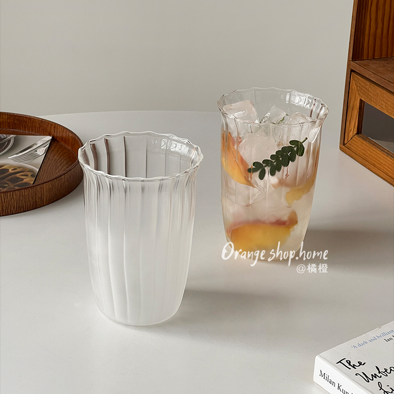 橘橙ins风透明玻璃杯创意果汁杯办公室喝水杯子冷饮杯冰美式杯