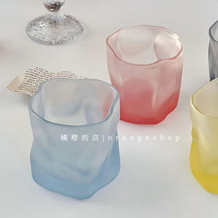 磨砂质感小众设计不规则ins风玻璃杯高颜值褶皱杯家用咖啡杯牛奶