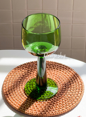 橘橙绿色玻璃高脚杯酒杯手工制作家用酒具一套品酒杯果汁杯子