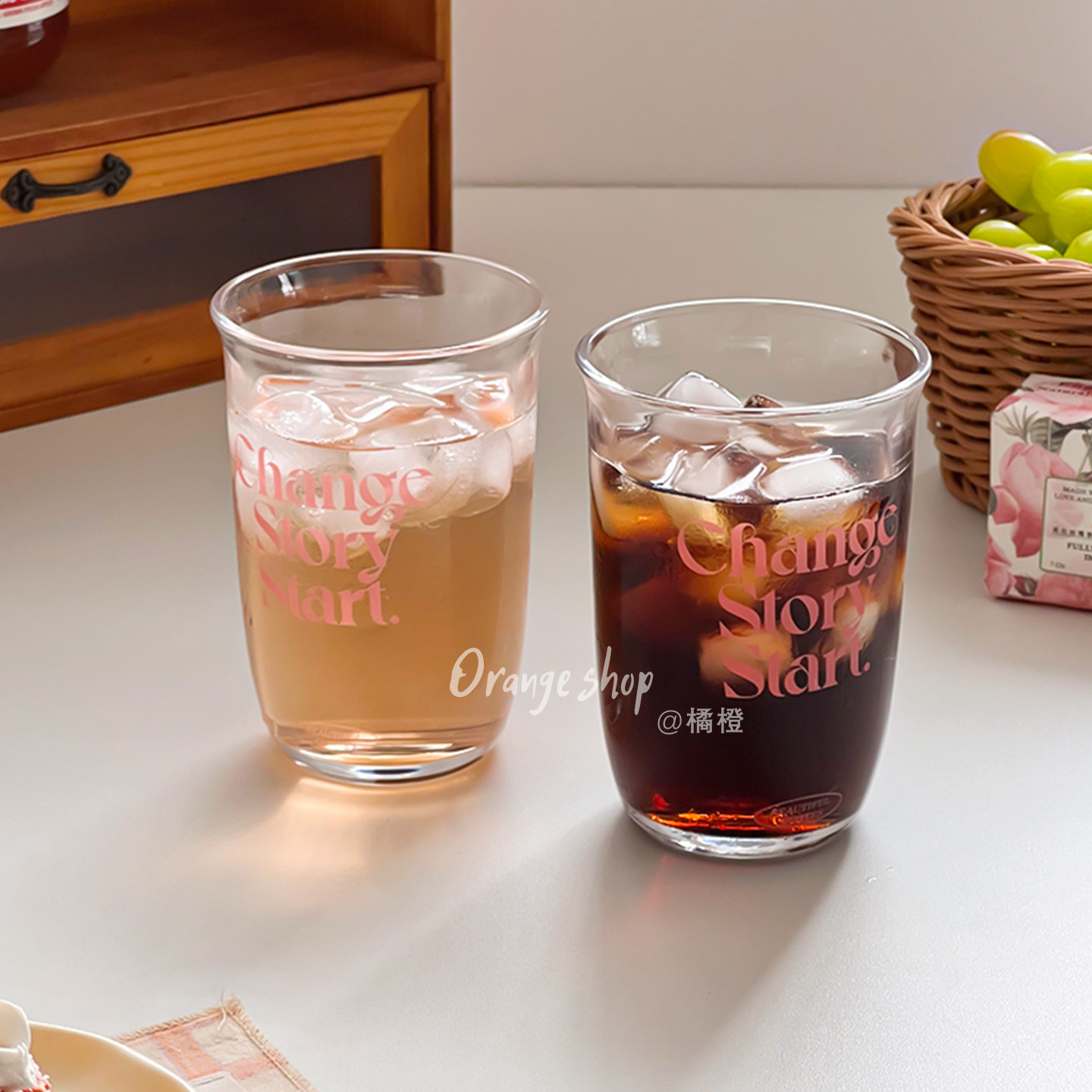 橘橙创意字母纯色玻璃杯高颜值冷饮杯家用喝水杯子饮品杯饮料杯