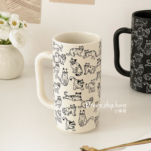 可爱卡通大容量陶瓷马克杯女士高颜值咖啡杯拿铁杯家用小众喝水杯