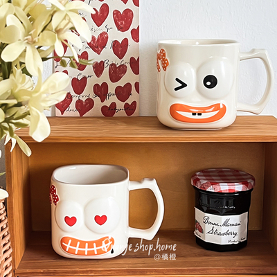 橘橙可爱卡通陶瓷马克杯搞怪表情杯家用喝水杯子情侣对杯生日礼物