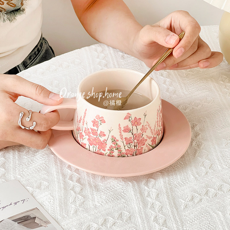 温桃粉月咖啡杯蝶女士个人专用下午茶拿铁杯高档精致复古陶瓷杯子,餐饮具,咖啡杯,淘宝优惠券,粉丝福利购,淘宝优惠卷