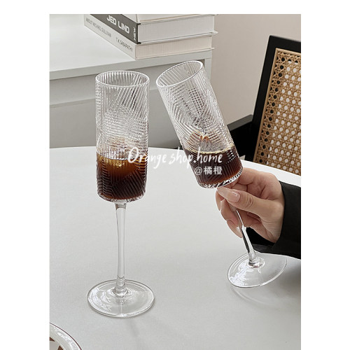 ins风法式浮雕复古玻璃杯高脚杯