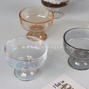 ins风甜品碗高颜值玻璃高脚杯家用冰淇淋雪糕布丁水果碗酸奶杯子