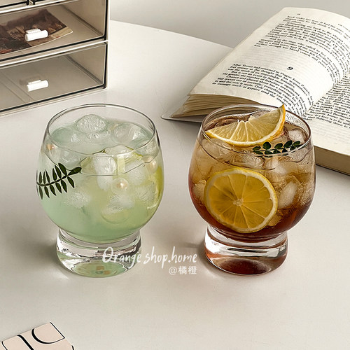 橘橙小众创意鼓鼓杯高颜值玻璃杯家用果汁杯冷饮杯饮品杯喝水杯子
