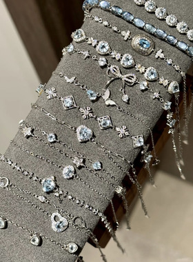 s925纯银百搭闪烁锆石圆珠手链气质小众饰品简约小钻手饰时尚配饰