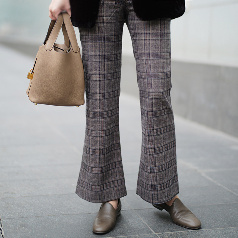 休闲裤格子微喇简约中腰早春