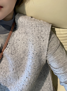 【烟灰】羊毛小卷短款V领马甲春显瘦毛呢宽松马甲女春 T274