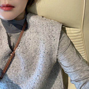 V领马甲春显瘦毛呢宽松马甲女春 羊毛小卷短款 T274 烟灰