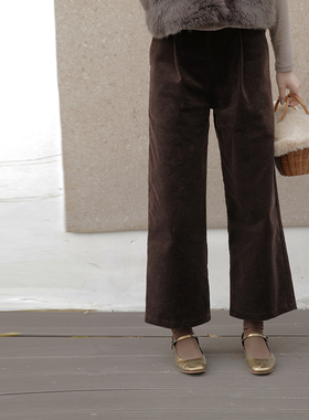 【冬日交响】简约细条绒休闲小阔腿裤纯色半松紧中腰裤子女 P138