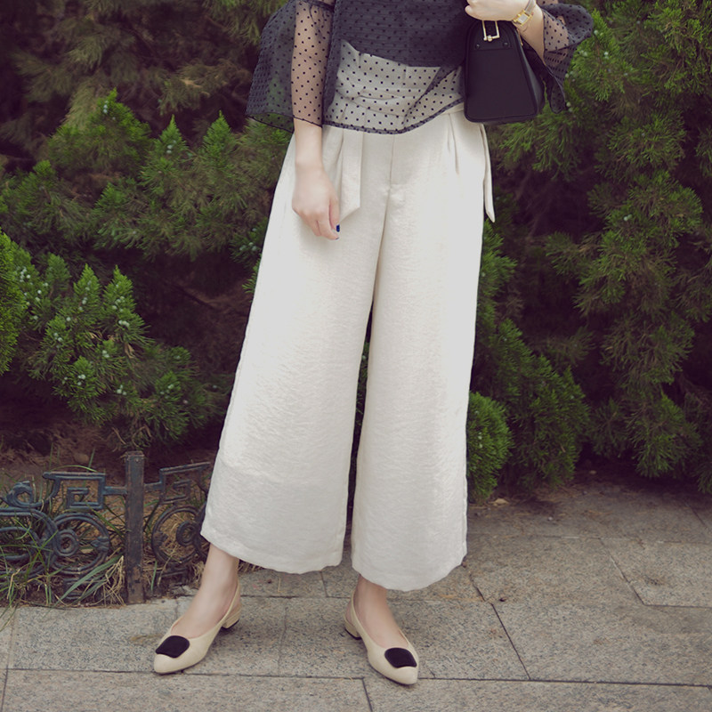 黑桃园中腰简约纯色休闲裤