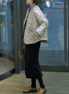 【新年好】斜纹印花棉填充棉服外套单排扣圆领简约宽松外套女T289