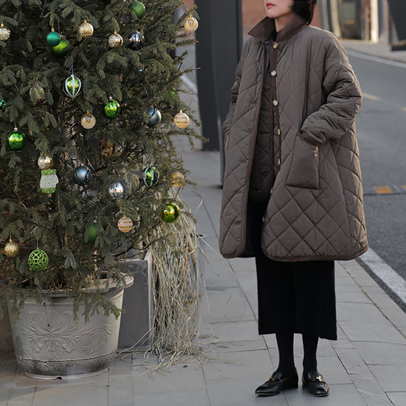 黑桃园棉中长款简约宽松棉服