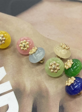 高端中国风彩色树脂衬衫扣钮民族汉服唐装旗袍花托扣子服装DIY