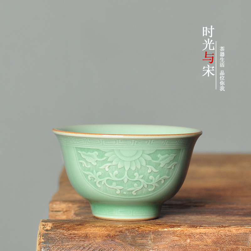 时光与宋手工青瓷复古刻花主人杯