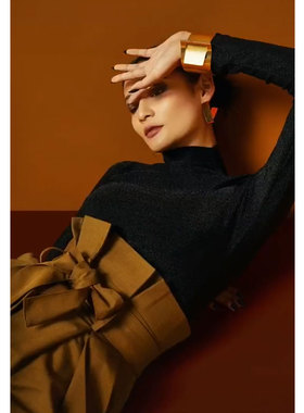 2023春夏新款通勤百搭长袖修身型套头半高领亮丝针织打底衫上衣女