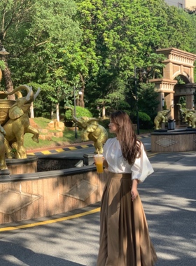 2023年法式复古气质ins小众设计高级感圆领灯笼7分袖衬衫上衣女夏