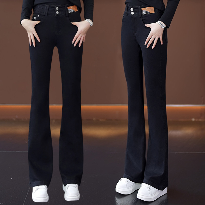 黑色微喇牛仔裤女2025春秋新款