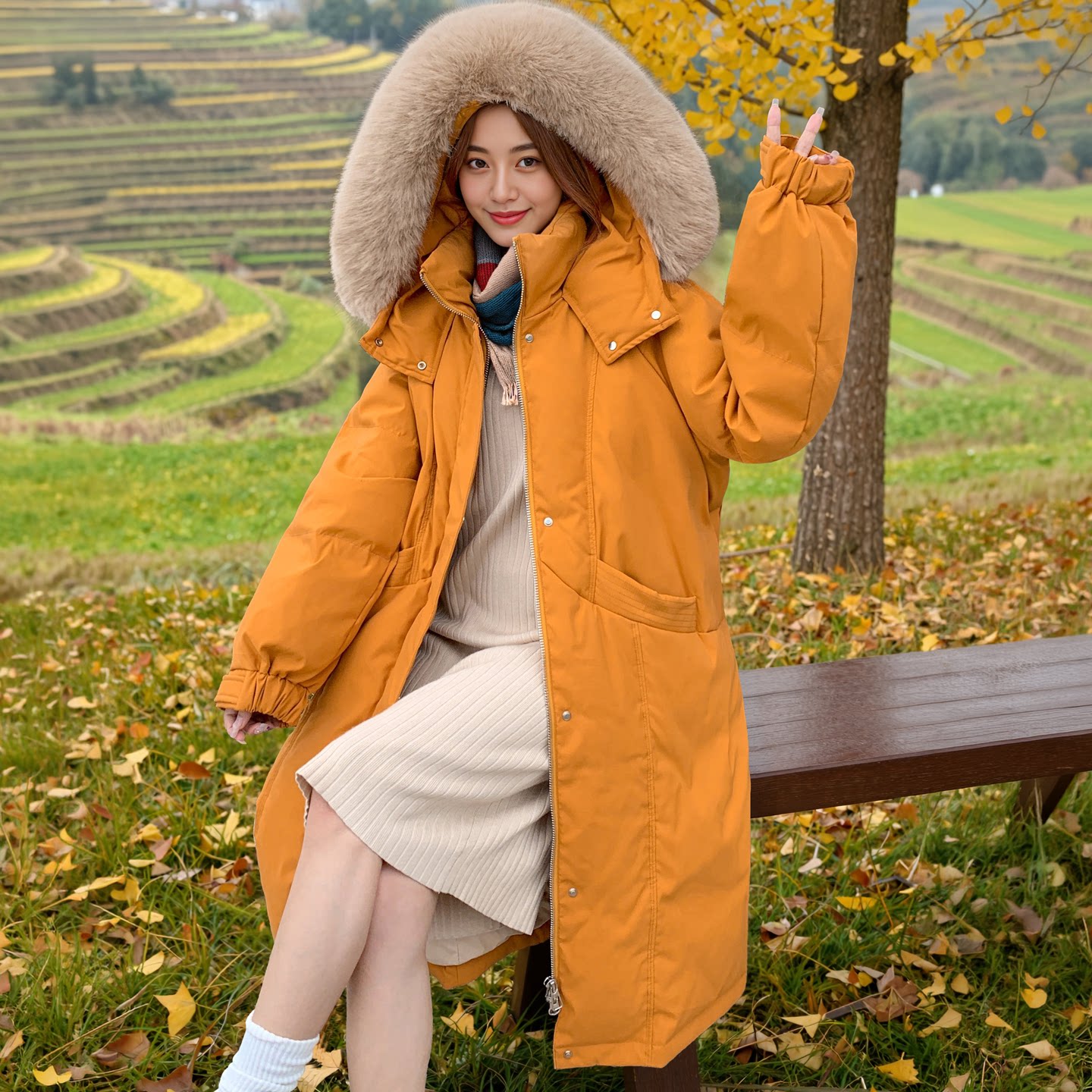 大码羽绒服女200斤中长款2026新款加厚保暖狐狸毛领胖mm冬季外套