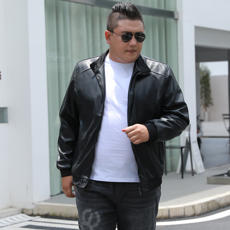 2022春秋PU皮衣男薄款夹克秋冬加绒保暖外套立领宽松休闲大码男装