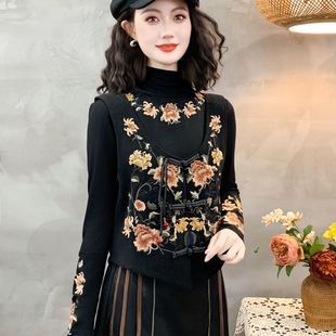 民族中式女装复古新款坎肩重工绣花刺绣背心盘扣国风马甲外套上衣