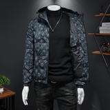 2024新款连帽羽绒服格子印花90白鸭绒外钱塘6016-F5056-P290咖啡，男装羽绒服，钱塘6016