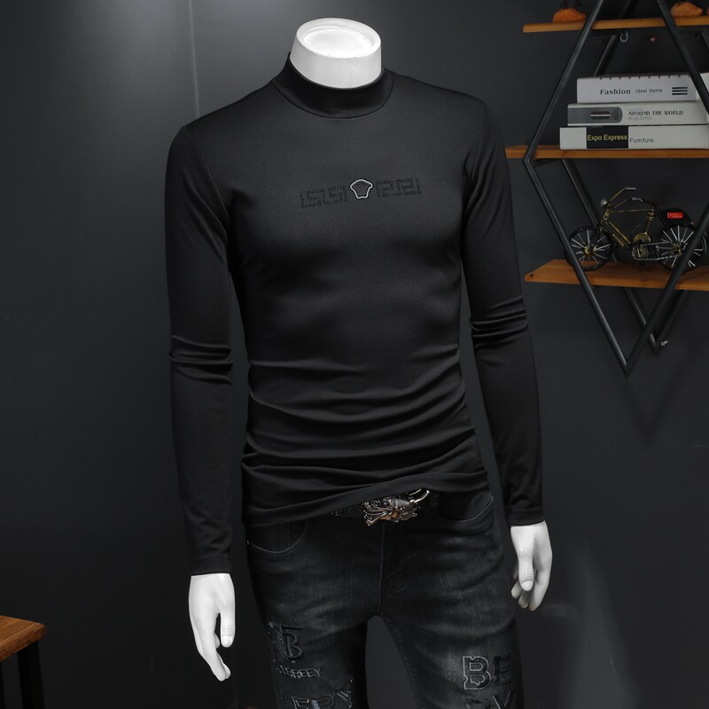 钱塘6016-CC2227-P85加绒加厚高领打底衫长袖T恤男装黑色,男装T恤,钱塘6016