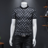 2024新款印花翻领Polo衫钱塘6016-E0338-P65咖色，男装Polo衫，钱塘6016