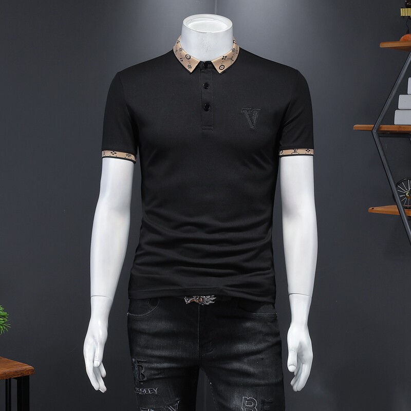 2024新款夏装短袖打底衫男翻领POLO衫半袖T恤钱塘6016-E0201-P75，男装Polo衫，钱塘6016