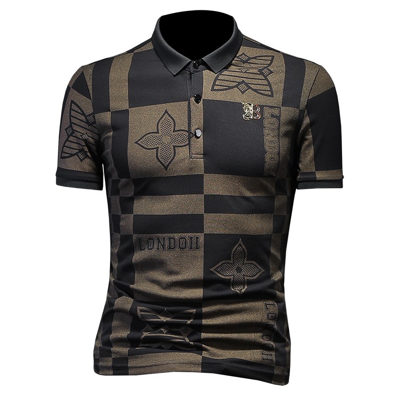 纽扣修身Polo衫桑蚕丝刺绣polo衫潮流polo休闲夏季男士时尚半袖,男装Polo衫,钱塘6016