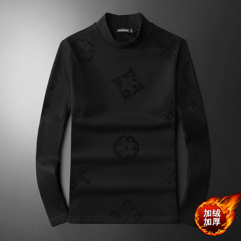 新款秋冬男装高领长袖T恤钱塘6016-C3335-P95加绒加厚灰色,男装T恤,钱塘6016