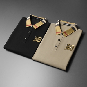 新款春季长袖打底衫男T恤翻领polo衫6016-E2930-P85杏平铺图片