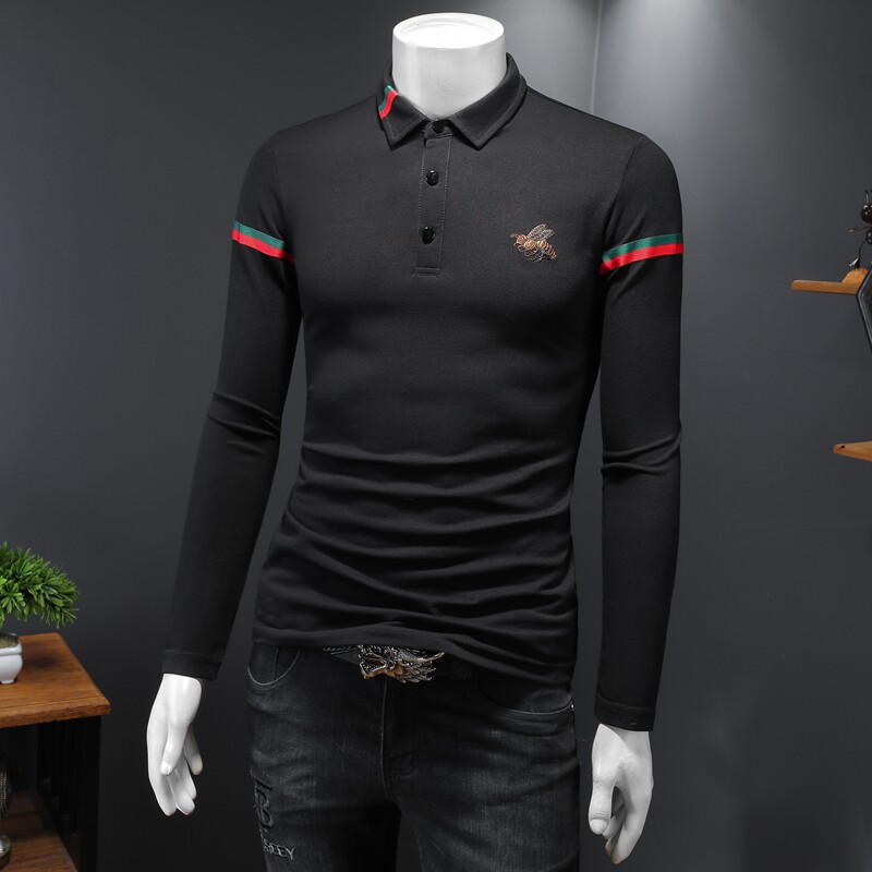 新款春季长袖打底衫男T恤翻领polo衫6016-E2931-P85黑色,男装Polo衫,钱塘6016