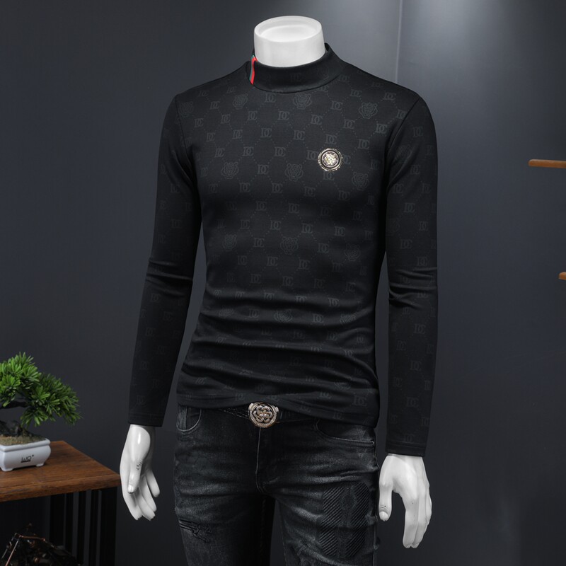 2025秋冬新款高领加绒男长袖打底衫大码钱塘6016-C5607-P95,男装T恤,钱塘6016