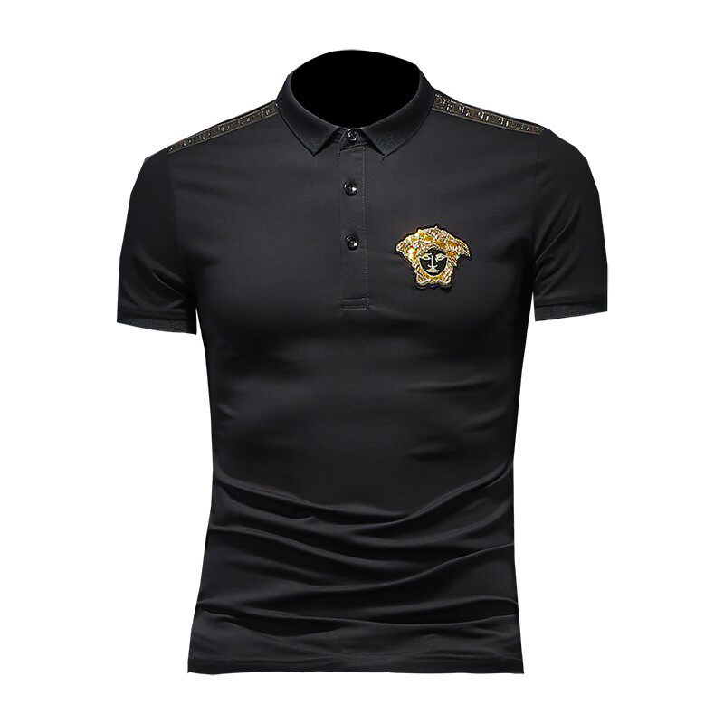 新款串珠刺绣丝光棉大码Polo衫钱塘6016-E161P75假模黑色,男装Polo衫,钱塘6016