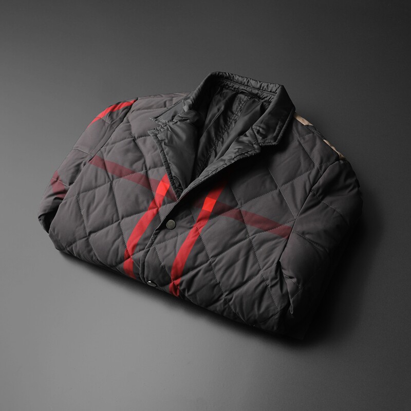 风格子商务休闲西装领羽绒服男翻领羽绒衫钱塘6016-B2208P280，男装羽绒服，钱塘6016