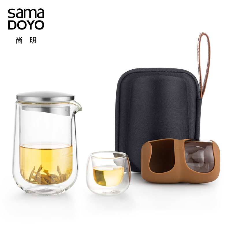 快客旅行茶具尚明双层玻璃泡茶器