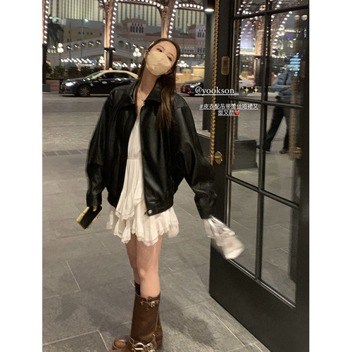 休斯顿街区复古皮衣外套女