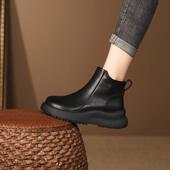 时尚 马丁靴女款 2025秋冬新款 百搭加绒真皮休闲圆头厚底复古短靴子