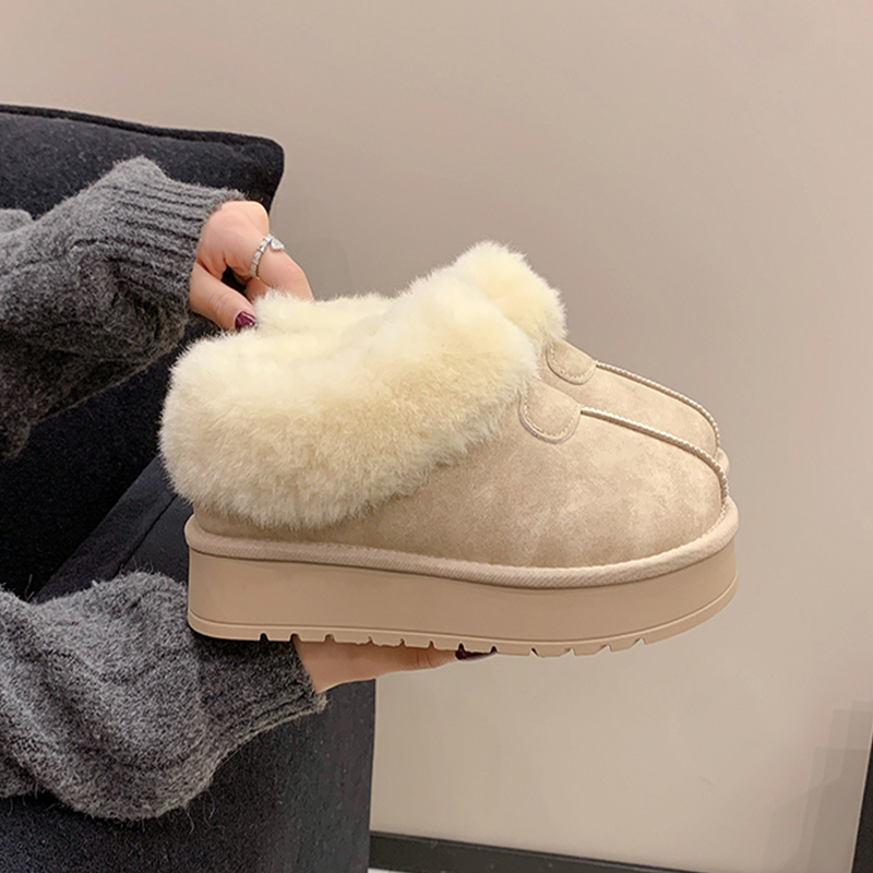 皮面雪地靴女居家秋冬季新款皮毛一体厚底增高防滑加绒保暖棉鞋子
