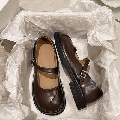复古棕色小皮鞋女春秋2025年新款浅口日系时尚百搭平底玛丽珍单鞋