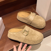 金属扣一脚蹬包头拖鞋 时尚 女外穿秋冬加绒2024新款 内增高勃肯拖鞋